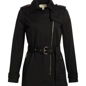 MICHAEL KORS Asymmetrical Belted Zip Trench Coat